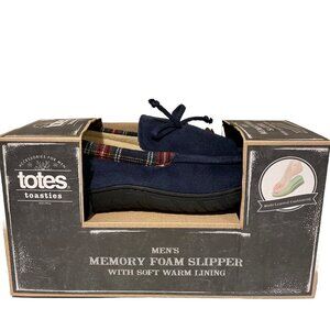 Totes Toasties Slippers Memory Foam Comfort Men's Medium 8-9 Navy Microterry NEW